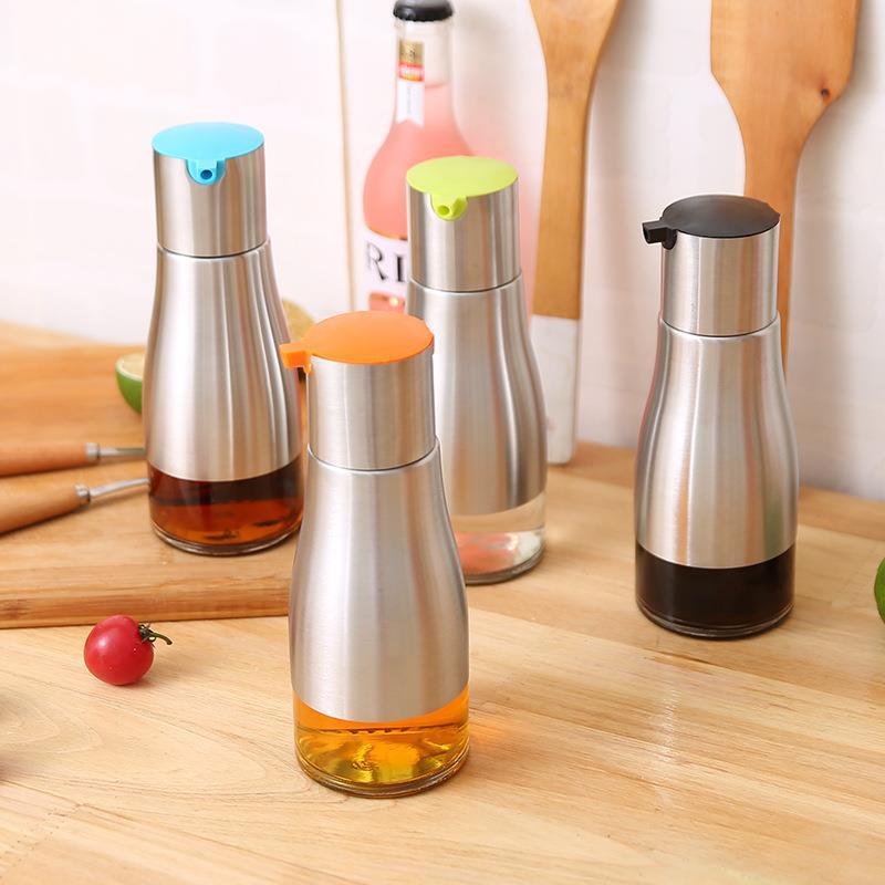 Chai rót nước mắm – xì dầu – giấm thủy tinh bọc inox 320ml | Gọn gàng, sạch sẽ, sang trọng