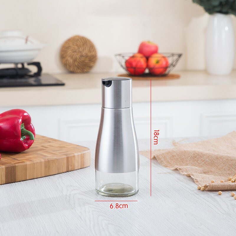 Chai rót nước mắm – xì dầu – giấm thủy tinh bọc inox 320ml | Gọn gàng, sạch sẽ, sang trọng