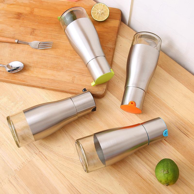 Chai rót nước mắm – xì dầu – giấm thủy tinh bọc inox 320ml | Gọn gàng, sạch sẽ, sang trọng