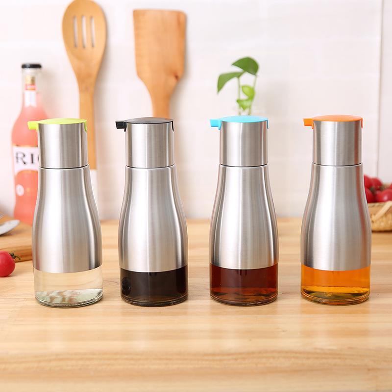 Chai rót nước mắm – xì dầu – giấm thủy tinh bọc inox 320ml | Gọn gàng, sạch sẽ, sang trọng