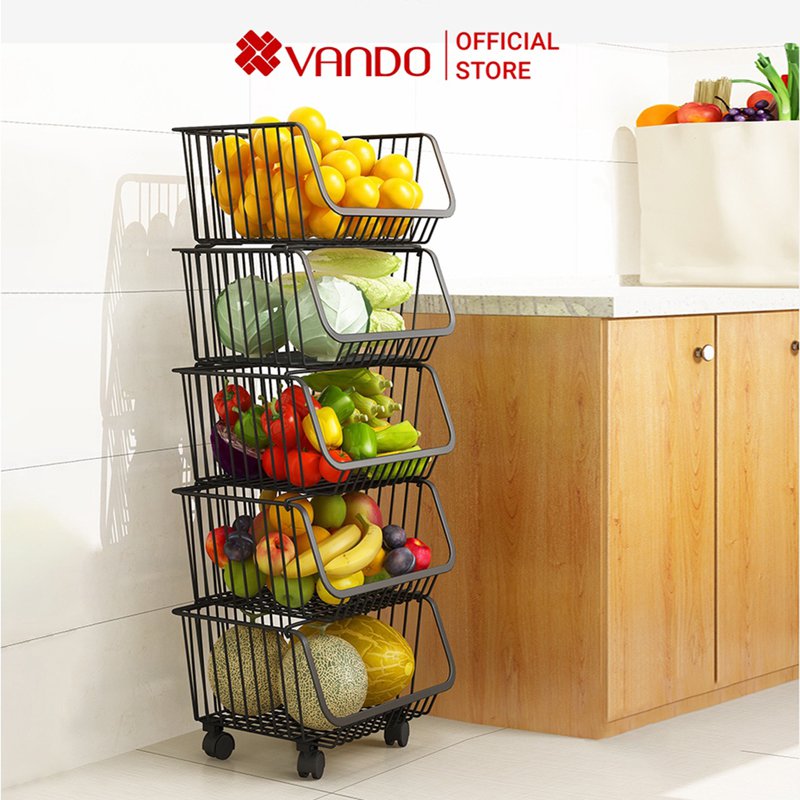 Kệ Giỏ Lưới Đa Năng Có Bánh Xe VANDO Để Rau Củ Quả Đồ Đạc Phòng Bếp Phòng Khách