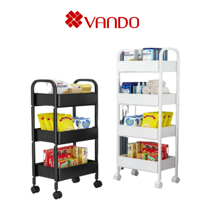 Kệ Xe Đẩy Đựng Đồ Di Động, Kệ Khay Đựng Đồ Đa Năng Chính Hãng Vando. Kệ Để Đồ Tiện Lợi Kèm Bánh Xe Xoay 360 Độ. Chất Liệu Thép Carbon Chống Gỉ